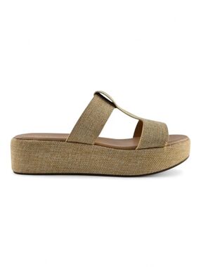 XOXO Women's Carlita Platform Slide Sandals Beige Metallic Fleck Dressy 8.5